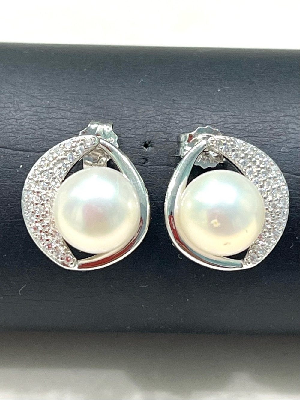 Genuine Pearl 14KGP Silver Stud Earrings
